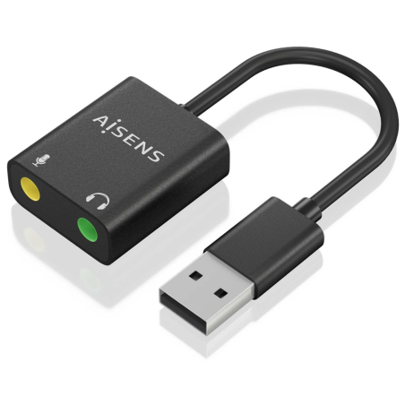 CONVERSOR AISENS USB A A AUDIO 48KHZ USB A M 2XJACK 35 H NEGRO 10CM
