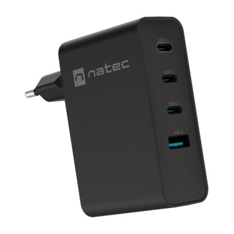 CARGADOR NATEC RIBERA GAN 100W 3XUSB C 1XUSB A PD30 QC30 NEGRO