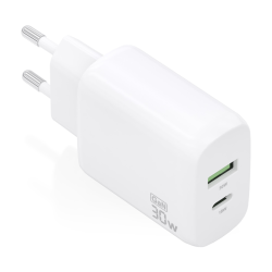 CARGADOR AISENS GAN 30W 1XUSB C PD30 QC40 1XUSB A QC30 BLANCO