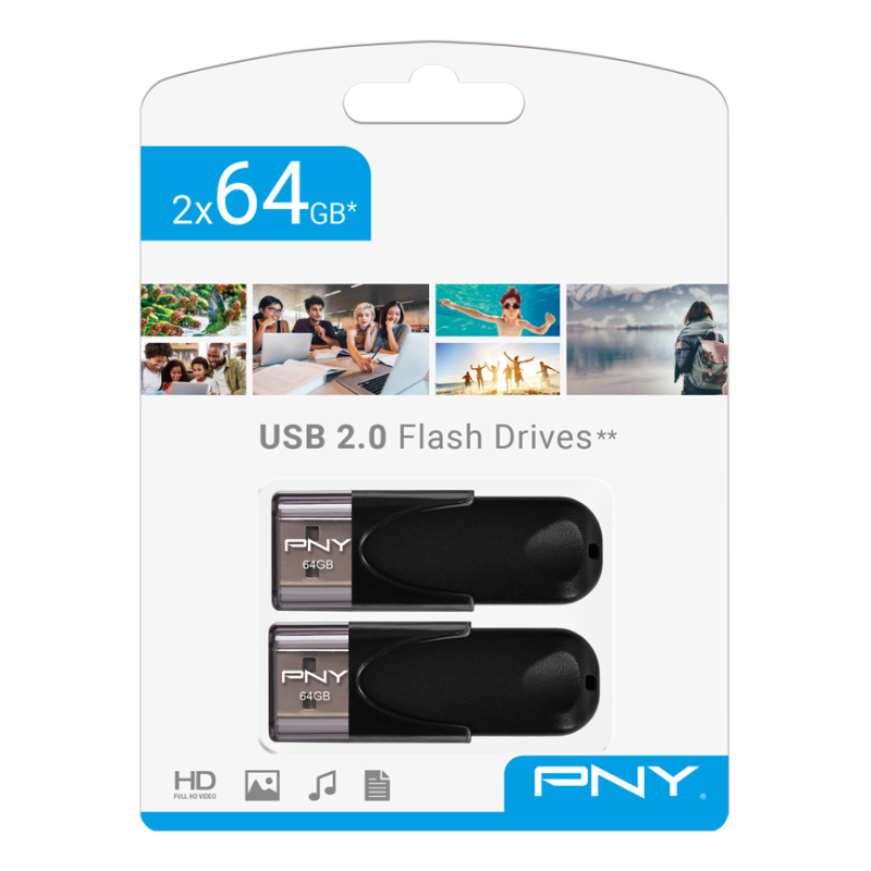 USB 20 PNY TWIN PACK 2x64GB ATTACHE 4 NEGRO