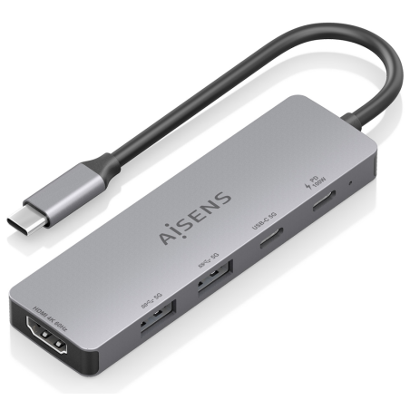 USB C DOCK AISENS 5 EN 1 HDMI 2XUSB A USB C USB C PD GRIS 15CM