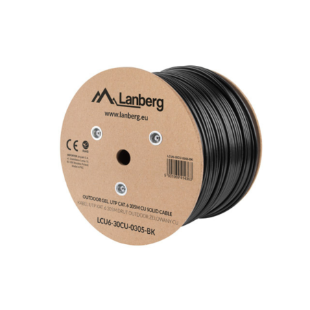 BOBINA CABLE RED LANBERG EXTERIOR UTP RJ45 CAT6 GEL FILLED CU AWG24 305M NEGRO