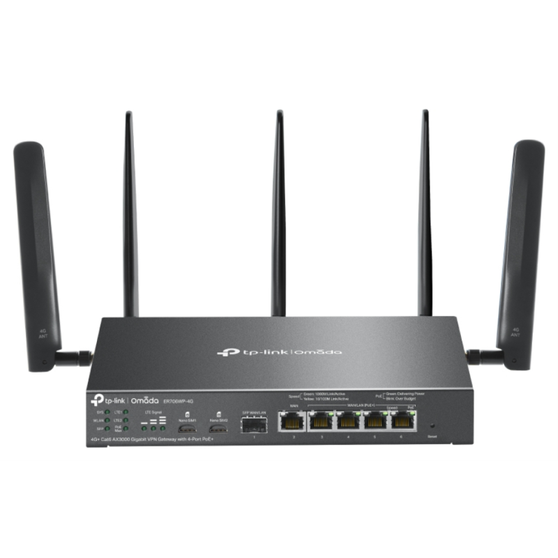 ROUTER OMADA AX3000 VPN 4G CAT6 CON 4 PUERTOS POE