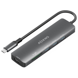 USB C DOCK AISENS 6 EN 1 USB C A 1XHDMI 3XUSB A 1XSD 1XMICRO SD 15CM