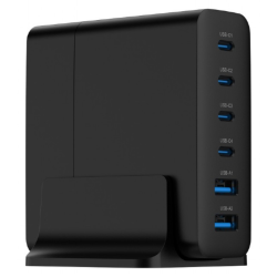 CARGADOR RAPIDO GEMBIRD USB GAN DE 6 PUERTOS 75 W NEGRO