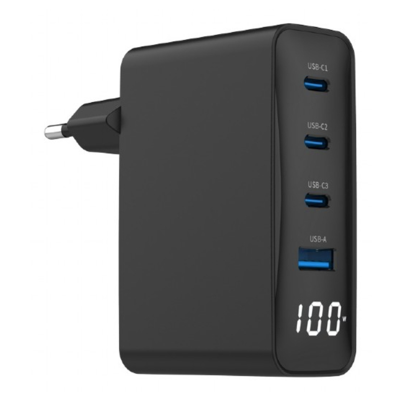 CARGADOR RAPIDO GEMBIRD USB GAN DE 4 PUERTOS 100 W LCD NEGRO