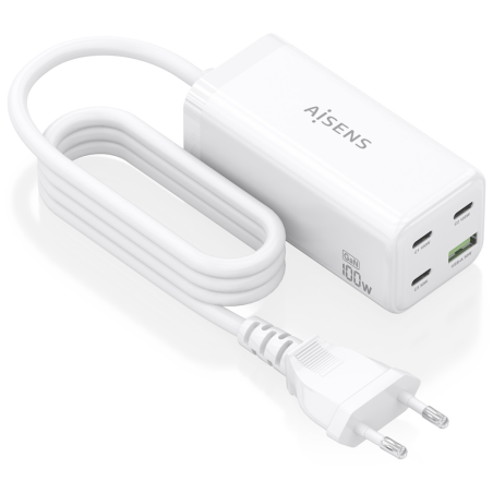 CARGADOR GAN AISENS SOBREMESA 100W 3XUSB C PD30 QC40 QC50 USB A QC30