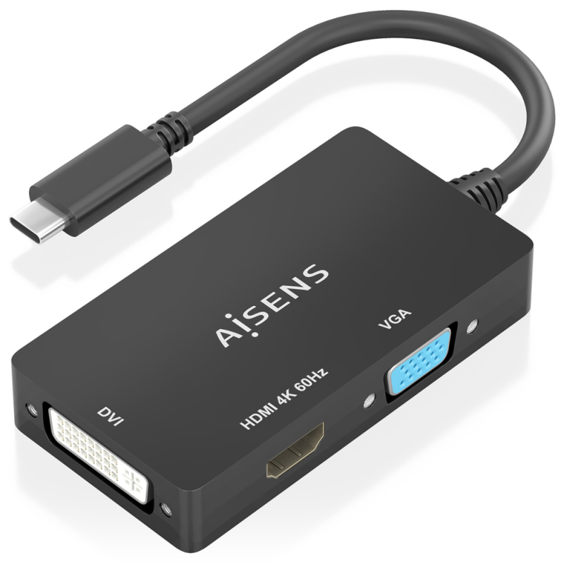 CONVERSOR AISENS USB C A DVI H HDMI H VGA H NEGRO 15CM