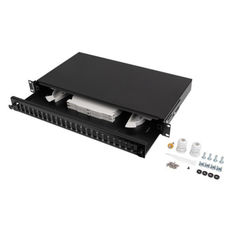 PATCH PANEL LANBERG 1U 19 FIBRA OPTICA 24 PTS SC DUPLEX O 24 LC QUAD BKACC