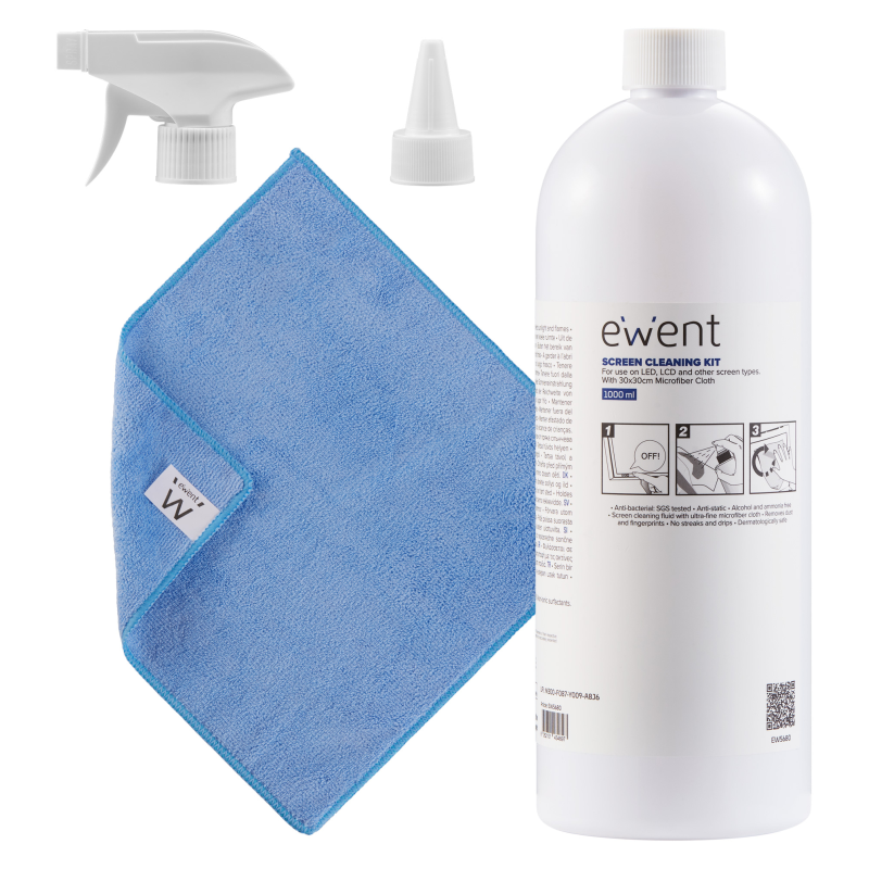 EWENT KIT DE LIMPIEZA DE PANTALLAS 1000ML CON PANO MICROFIBRA 30X30CM