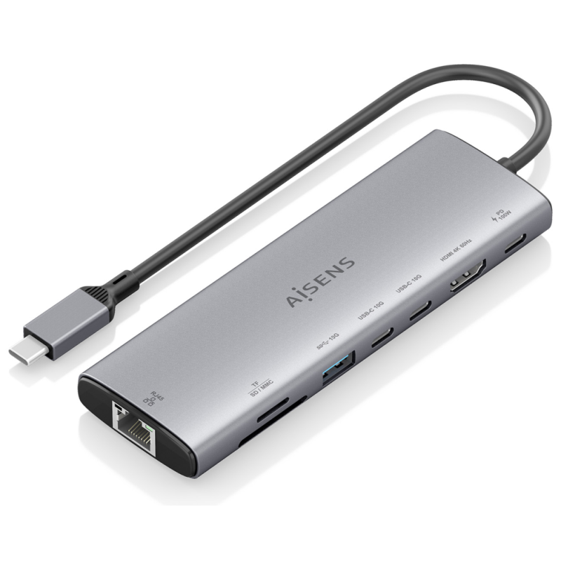 USB C DOCK AISENS 8 EN 1 HDMI RJ45 USB A 10G 2XUSBC 10G SD MICRO SD PD 100W