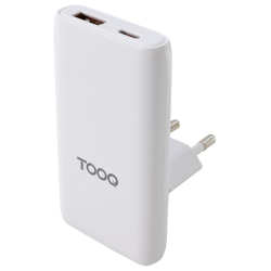 CARGADOR TOOQ PARED GAN USB C PDUSB A QC 65W BLANCO