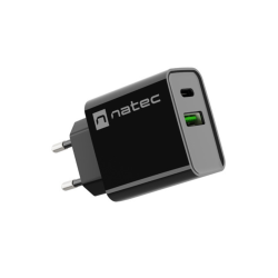 CARGADOR NATEC RIBERA 20W 1XUSB A 1XUSB C PD30 QC30 NEGRO