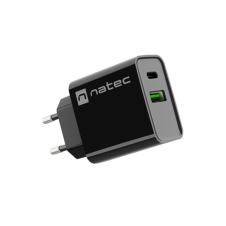 CARGADOR NATEC RIBERA 20W 1XUSB A 1XUSB C PD30 QC30 NEGRO