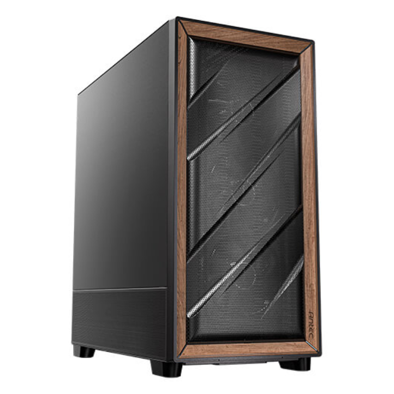 CAJA ANTEC FLUX SE ATX WOOD NEGRO 2XUSB SN FUENTE