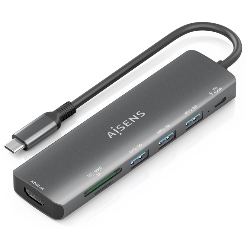 USB C DOCK AISENS 7 EN 1 USB C A HDMI 3XUSB A USB C PD 100W SD MICRO SD