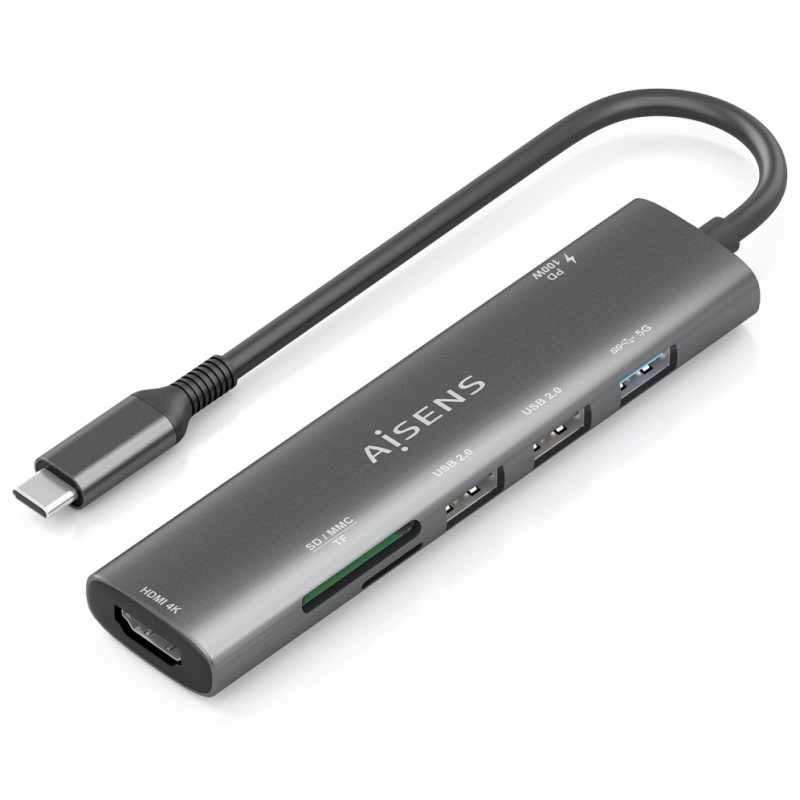 USB C DOCK AISENS 7 EN 1 USB C A HDMI 2XUSB A USB A PD 100W SD MICRO SD