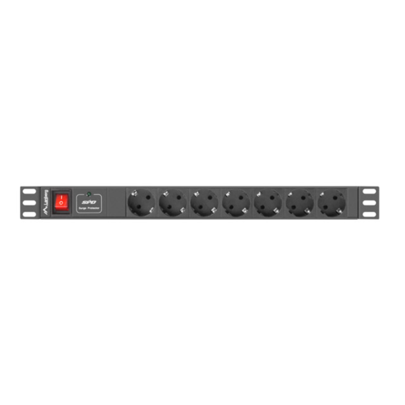 REGLETA LANBERG 1U 10A 7X SCHUKO RACK 19 2M NEGRO C14