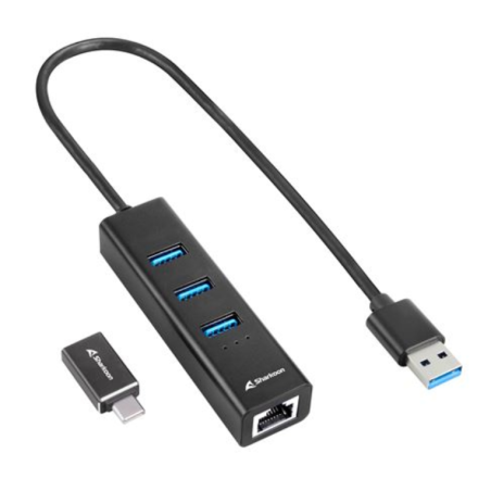 HUB USB SHARKOON 3X32 GEN 1 RJ45 ALUMINIO NEGRO