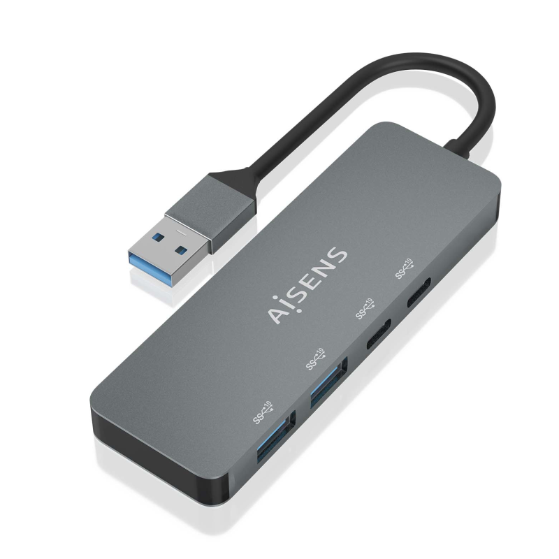 HUB AISENS USB 32 GEN2 10G A M 2xTIPO C H 2xUSB A H 15CM GRIS