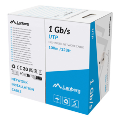 BOBINA CABLE RED LANBERG UTP RJ45 1GB S SOLIDO CCA AWG23 100M GRIS