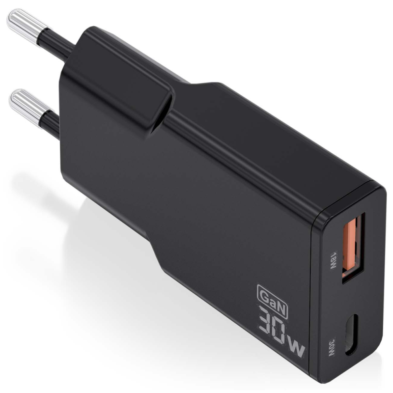 CARGADOR AISENS GAN ULTRA DELGADO 30W USB C PD30 QC40 USB A QC30