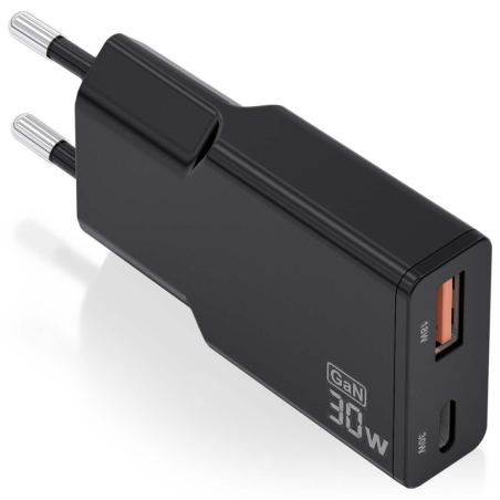 CARGADOR AISENS GAN ULTRA DELGADO 30W USB C PD30 QC40 USB A QC30