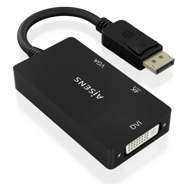 CABLE CONVERSOR AISENS DISPLAYPORT V12 A VGA DVI HDMI 4K NEGRO 15CM