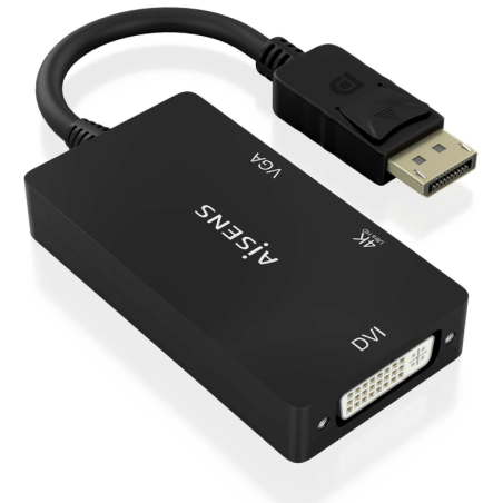 CABLE CONVERSOR AISENS DISPLAYPORT V12 A VGA DVI HDMI 4K NEGRO 15CM