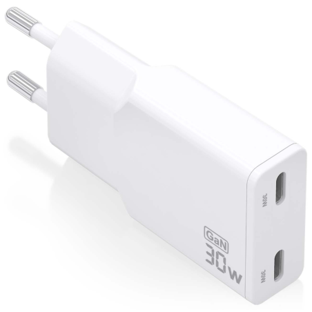 CARGADOR AISENS GAN ULTRA DELGADO 30W 2XUSB C PD30 QC40 BLANCO