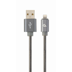 CABLE DE DATOS Y CARGA PREMIUM GEMBIRD 8 PINES METAL EN ESPIRAL 1 M GRIS