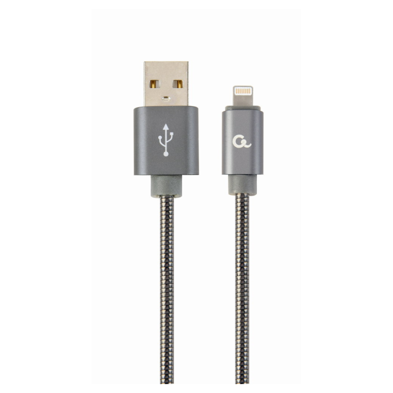 CABLE DE DATOS Y CARGA PREMIUM GEMBIRD 8 PINES METAL EN ESPIRAL 1 M GRIS