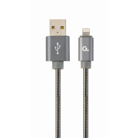 CABLE DE DATOS Y CARGA PREMIUM GEMBIRD 8 PINES METAL EN ESPIRAL 1 M GRIS
