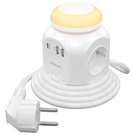 REGLETA ENCHUFES AISENS 4 TOMAS 1XUSB C 20W PD30 2XUSB A 18W QC30 LUZ 18M