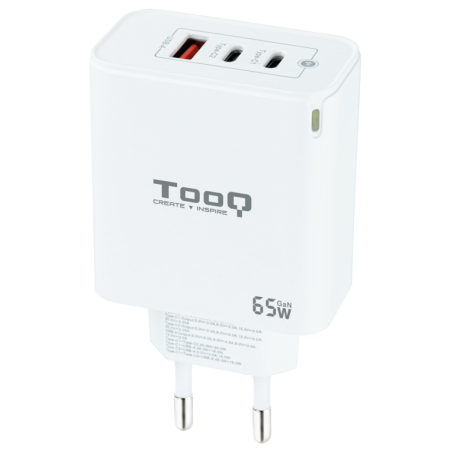 CARGADOR DE PARED TOOQ GAN 2USB C PD USB A QC 65W