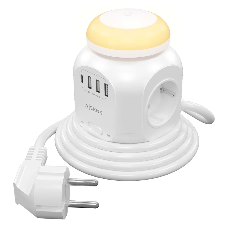 REGLETA ENCHUFES AISENS 4 TOMAS 1XUSB C 3XUSB A LUZ NOCTURNA 18M BLANCO