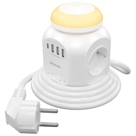 REGLETA ENCHUFES AISENS 4 TOMAS 1XUSB C 3XUSB A LUZ NOCTURNA 18M BLANCO