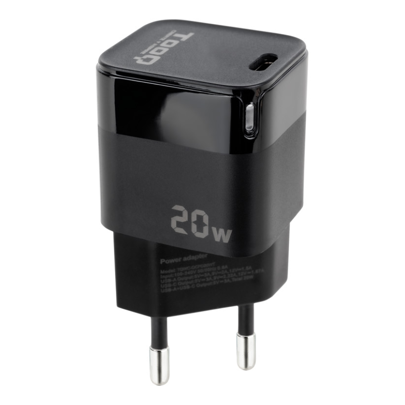 CARGADOR PARED USB C PD 20W NEGRO