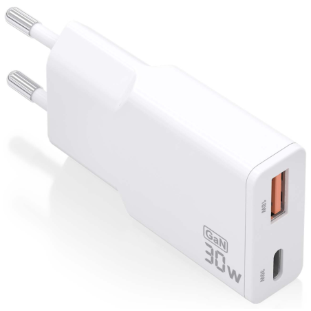 CARGADOR AISENS GAN ULTRA DELGADO 30W USB C PD30 QC40 USB A QC30