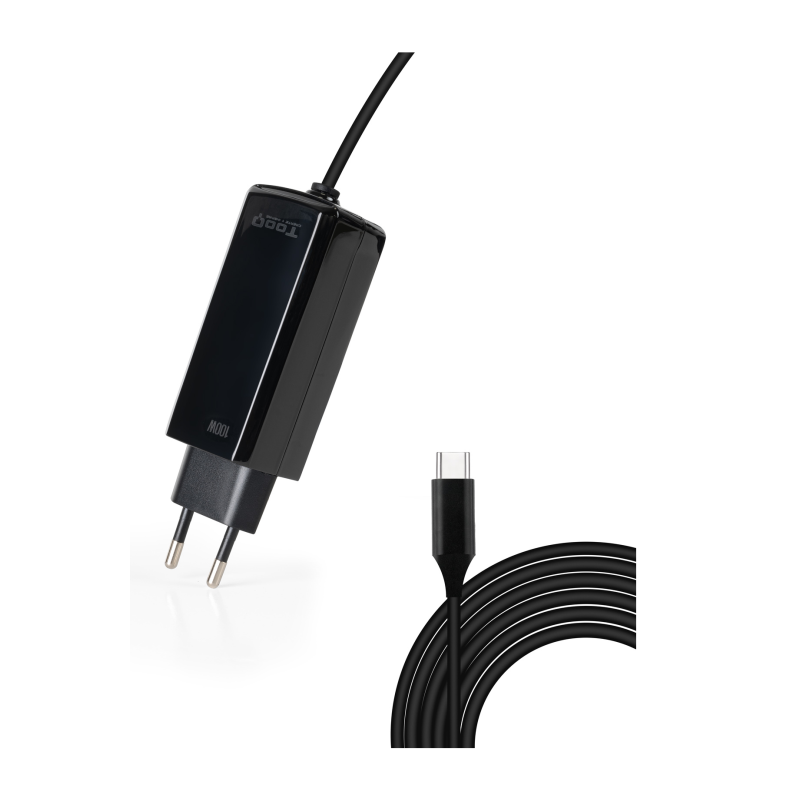 CARGADOR TOOQ PORTATIL GAN USB C PD 100W CUBICO NEGRO