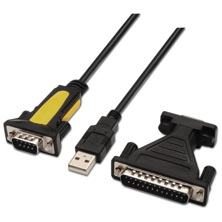 CONVERSOR AISENS USB A SERIE A M RS232 DB9 M DB25 M NEGRO 18M