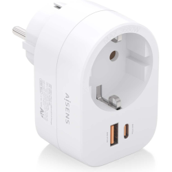REGLETA PARED AISENS 1 TOMA USB C 20W PD30 USB A 20W QC30 BLANCO