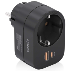 REGLETA PARED AISENS 1 TOMA USB C 20W PD30 USB A 20W QC30 NEGRO