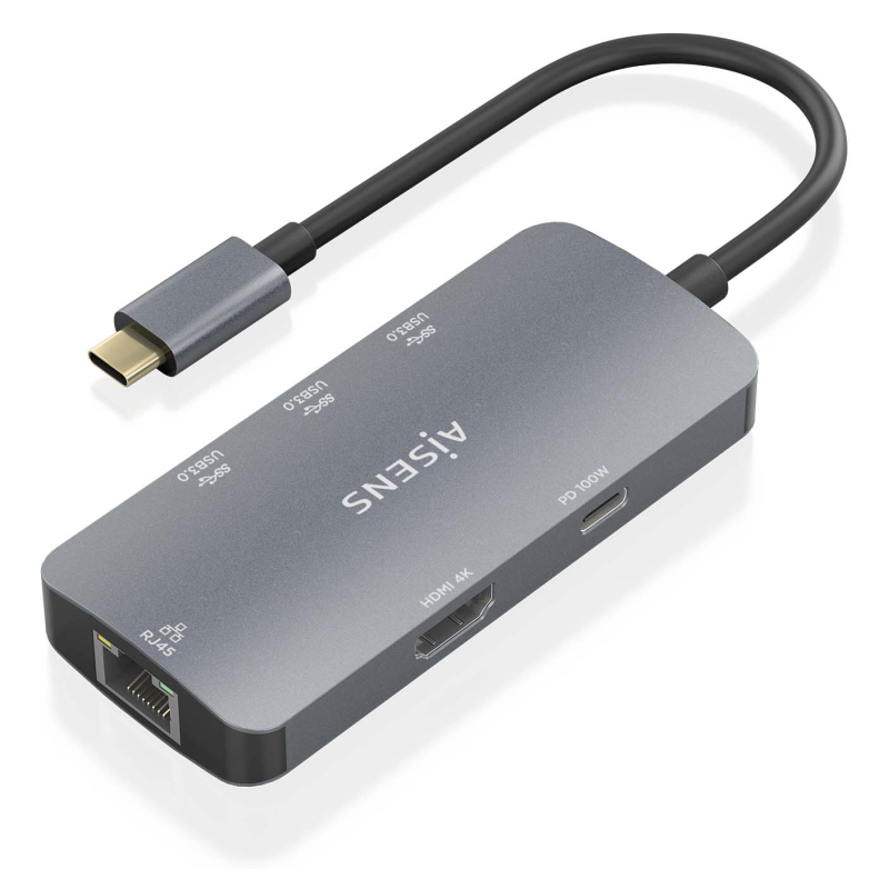 HUB AISENS USB C DOCK 6 EN 1 USB C A 1XHDMI 1XRJ45 3XUSB A USB C PD 15CM