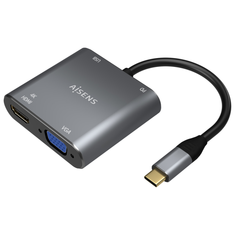 CABLE CONVERSOR AISENS USB C A VGA HDMI 4K USB30 USB C PD GRIS 15CM