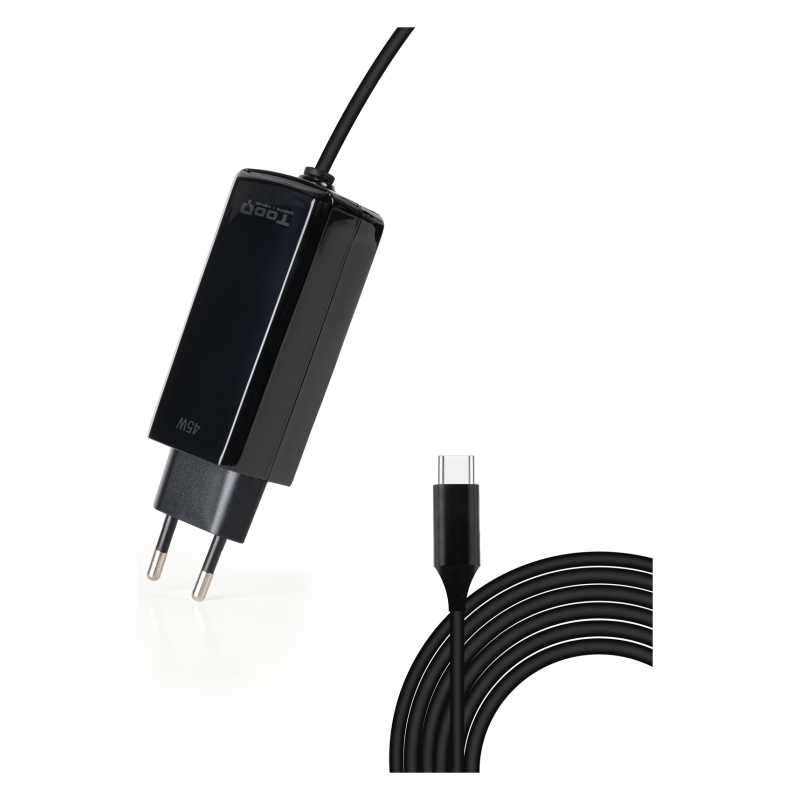CARGADOR TOOQ PORTATIL GAN USB C PD 45W CUBICO NEGRO