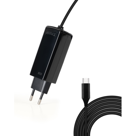 CARGADOR TOOQ PORTATIL GAN USB C PD 65W CUBICO NEGRO