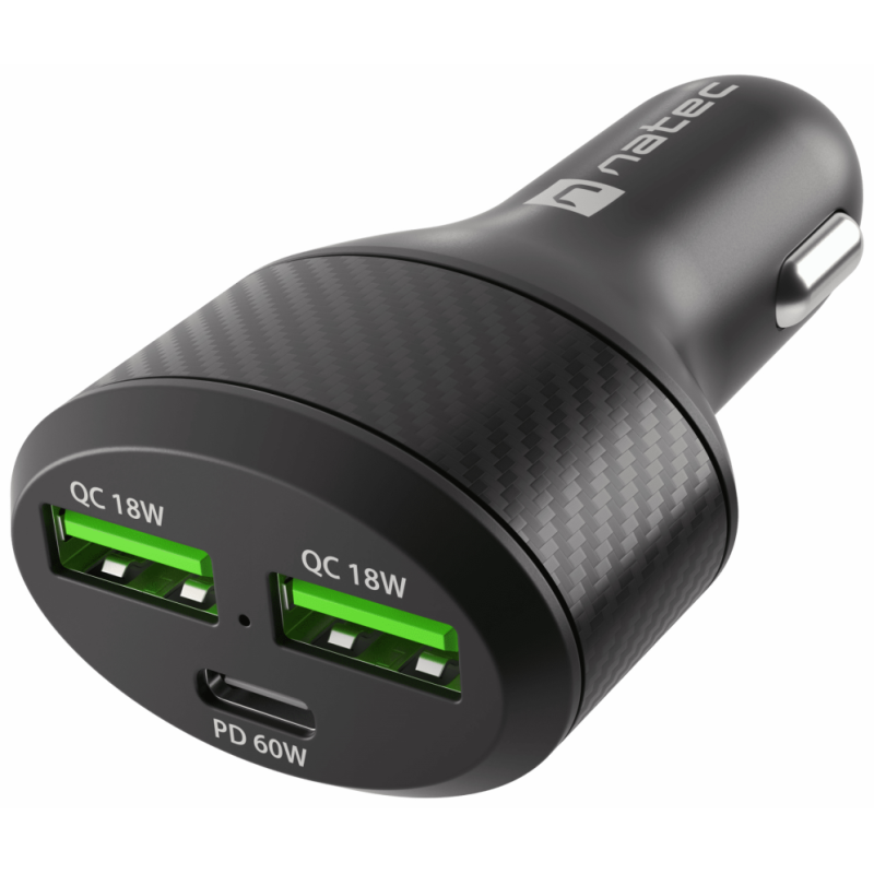 CARGADOR COCHE NATEC CONEY 2XUSB 1XUSB C QC30 PD 30 84W NEGRO