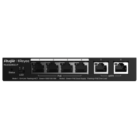 SWITCH RUIJIE REYEE RG ES206GC P GIGALAN 6p CLOUD POE