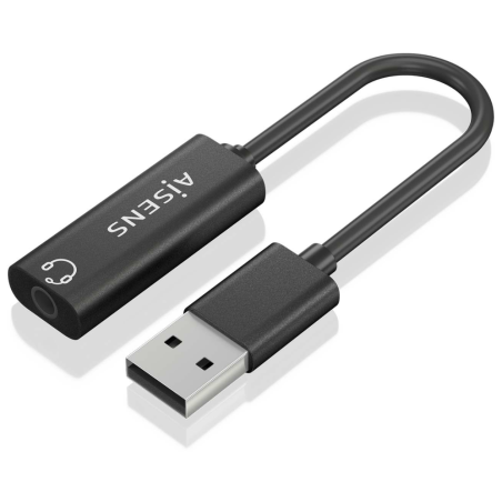 CONVERSOR AISENS USB A A AUDIO 48KHZ USB A M JACK 35 H NEGRO 10CM